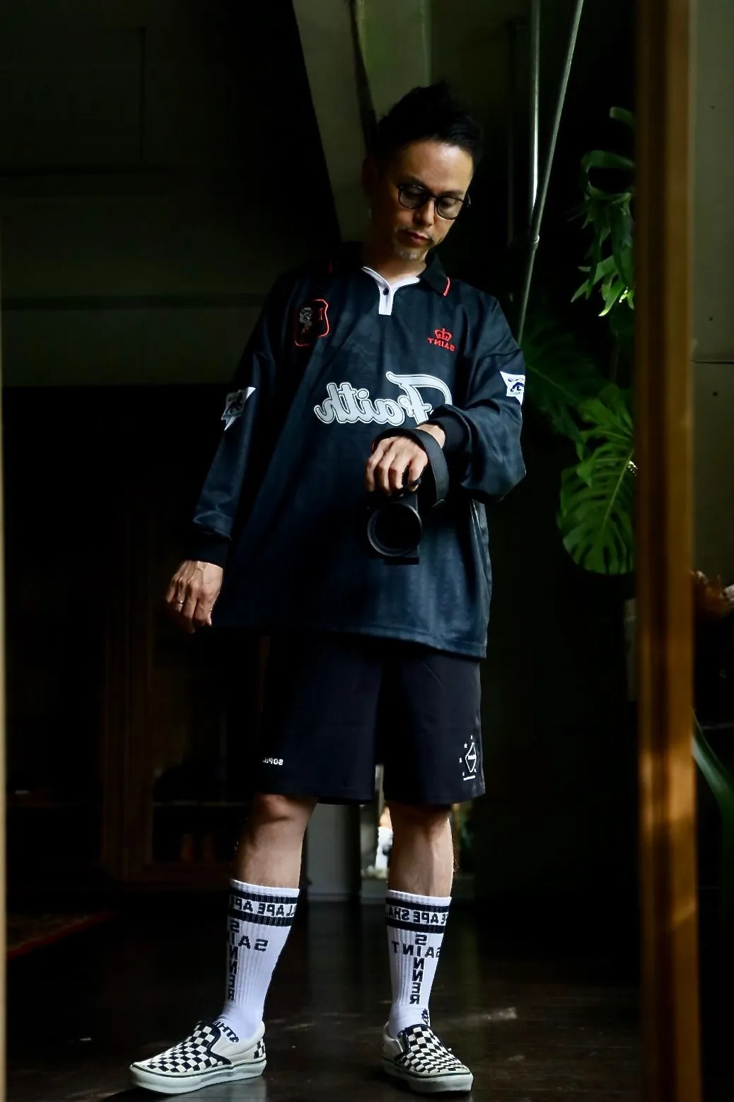 SAINT M×××××× SOCCER SHIRT 'FAITH'/BLK FAITH Football Long Sleeve Black S-XL This design has a lot of craftsmanship Digital fabric printing/front positioning printing laser cutting Offset printing + flocking printing + embossing Imported Behringer machine embroidery Flat machine collar + cuffs Genuine consistent main mark/wash mark/cherub mark